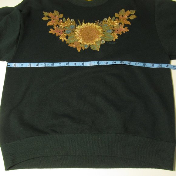 Morning Sun Vintage Grandma Sweatshirt Double Collar Dark Green Sunflower M - Picture 8 of 11